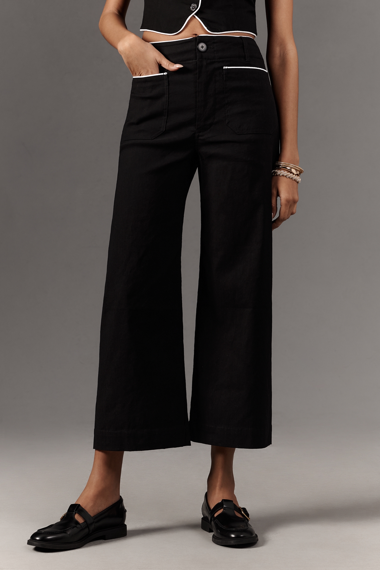 The Colette Magic Fabric Piped Crop Wide-Leg Pants by Maeve