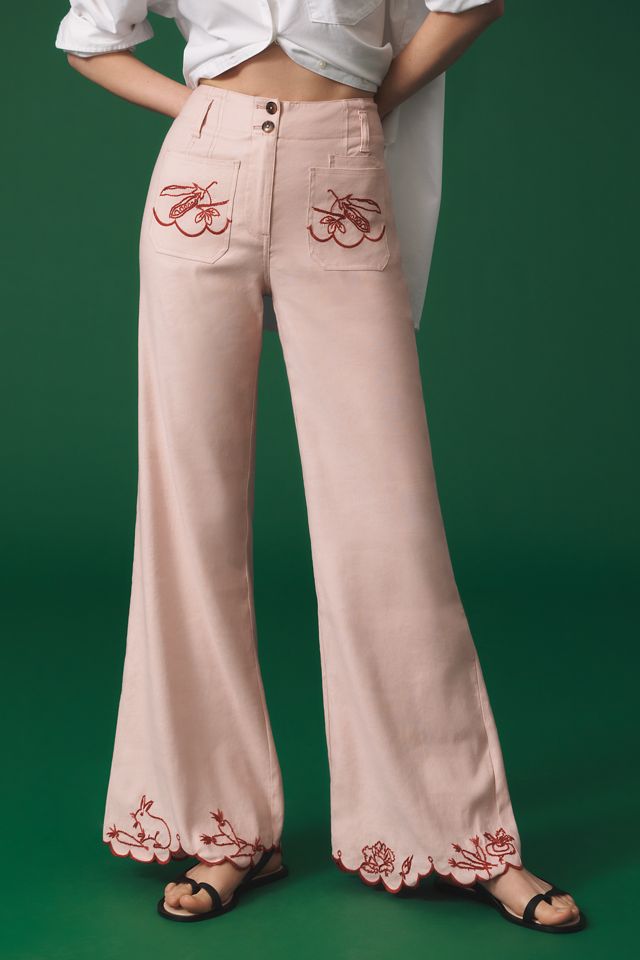 The Junie High-Rise Flare Pants by Maeve: Embroidered Edition #1