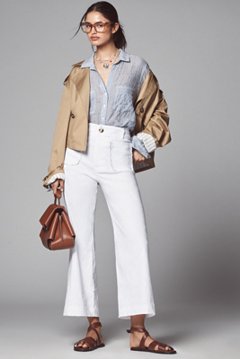 Maeve The Colette Scallop-pocket Cropped Wide-leg Pants By : Magic Fabric Edition In White
