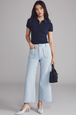 Maeve The Colette Scallop-pocket Crop Wide-leg Pants By  In Blue