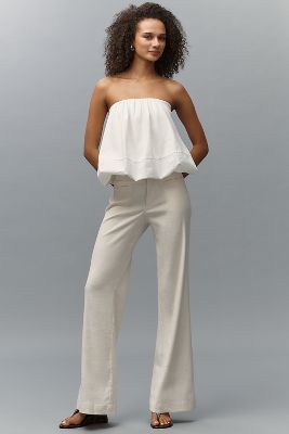 MAEVE LINEN-BLEND FLARE TROUSER PANTS 