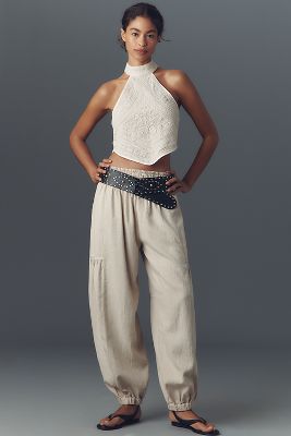 PILCRO RELAXED LINEN BLEND PULL-ON PANTS 