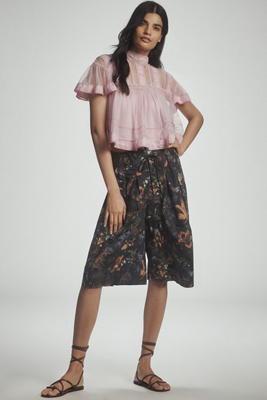 By Anthropologie Ruched Poplin Gaucho Pants