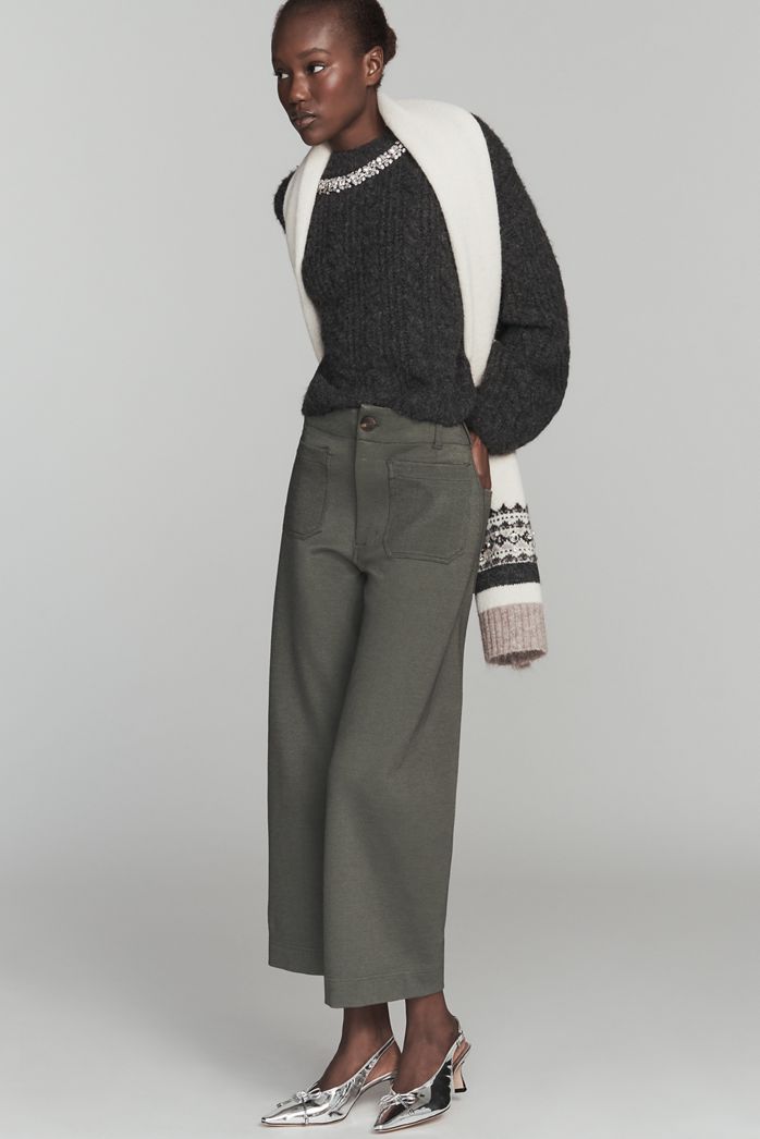 The Colette Knit Crop Wide-Leg Trousers by Maeve