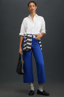 Maeve The Colette Knit Crop Wide-leg Pants By  In Blue