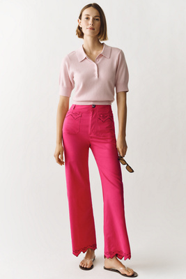 The Colette Lace Trim Full-Length Wide-Leg Trousers by Maeve