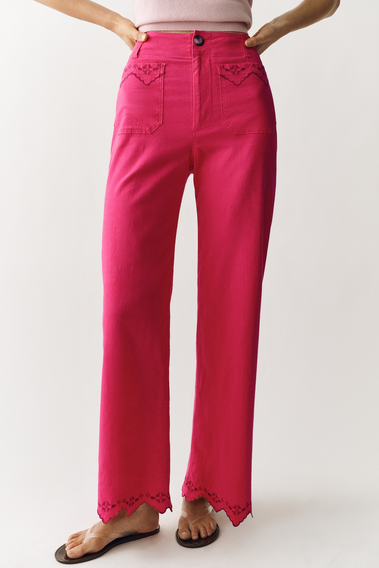 The Colette Lace Trim Full-Length Wide-Leg Pants by Maeve