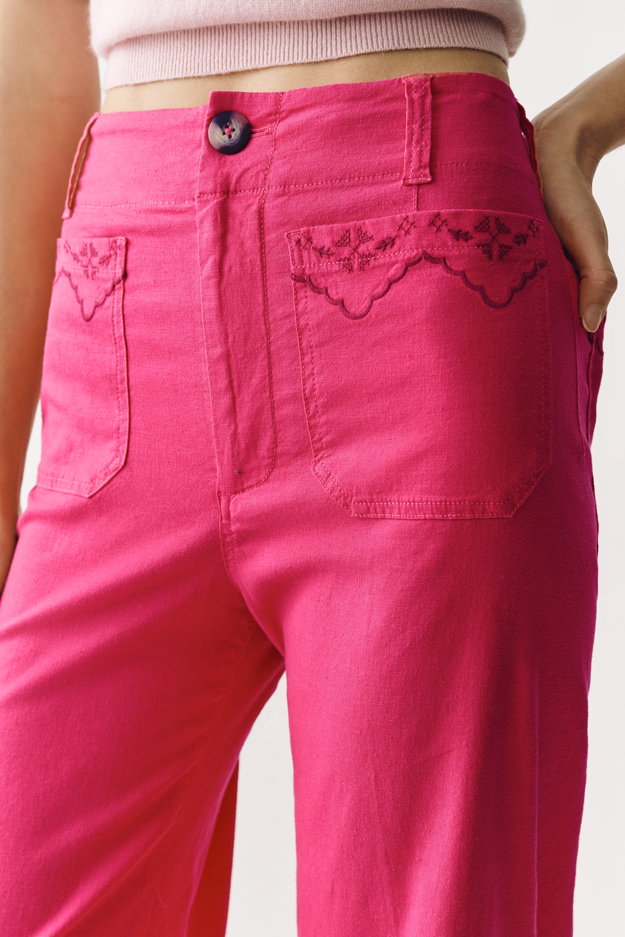 The Colette Lace Trim Full-Length Wide-Leg Pants by Maeve