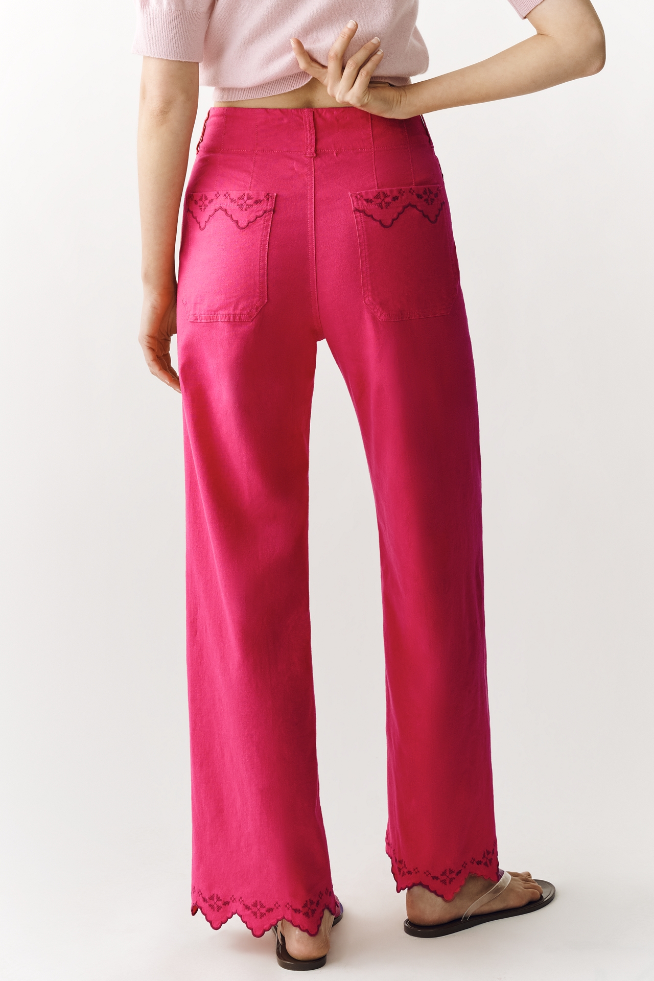 The Colette Lace Trim Full-Length Wide-Leg Pants by Maeve