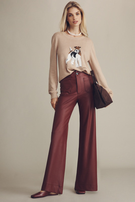 Maeve The Colette Faux-leather Full-length Wide-leg Pants By  In Burgundy