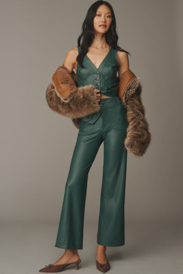 Maeve The Colette Faux-leather Full-length Wide-leg Pants By  In Green