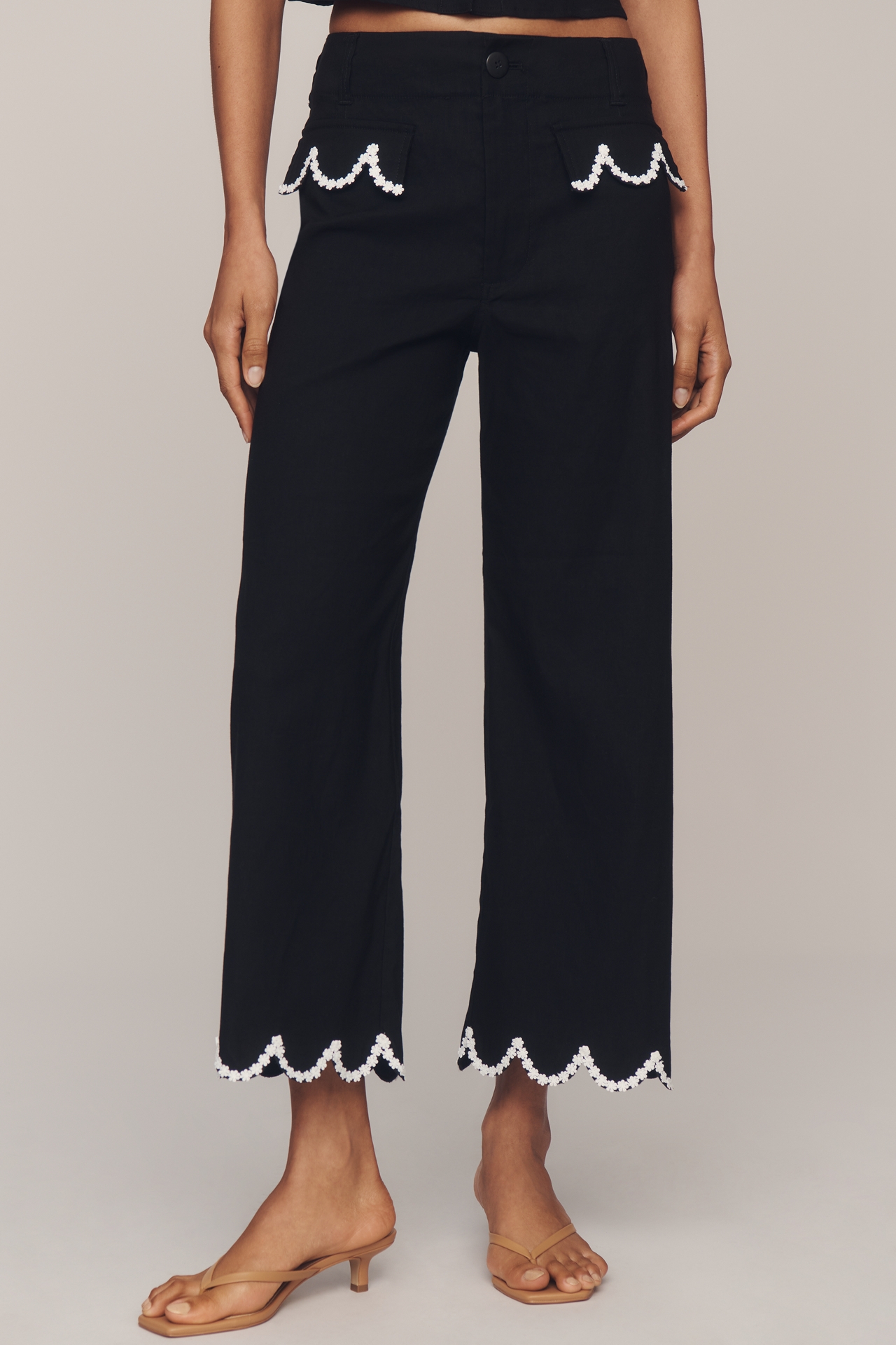The Colette Scalloped Crop Wide-Leg Pants by Maeve
