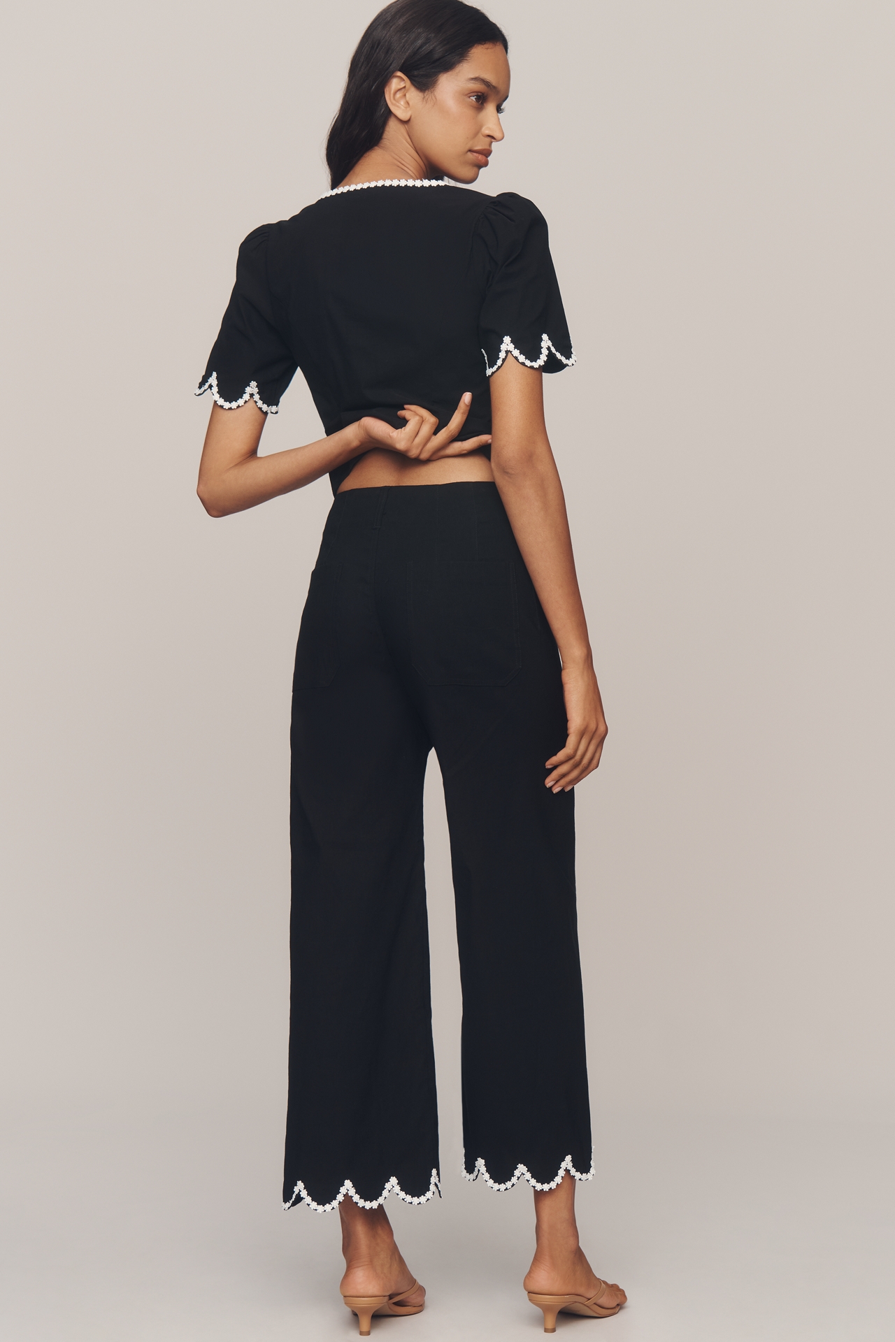 The Colette Scalloped Crop Wide-Leg Pants by Maeve