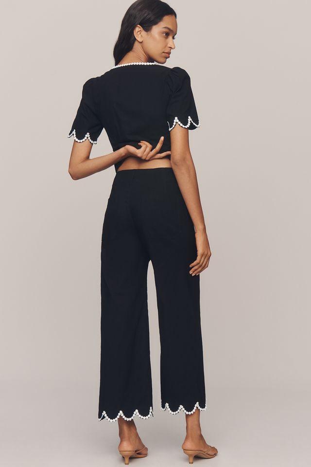 The Colette Scalloped Crop Wide-Leg Pants by Maeve