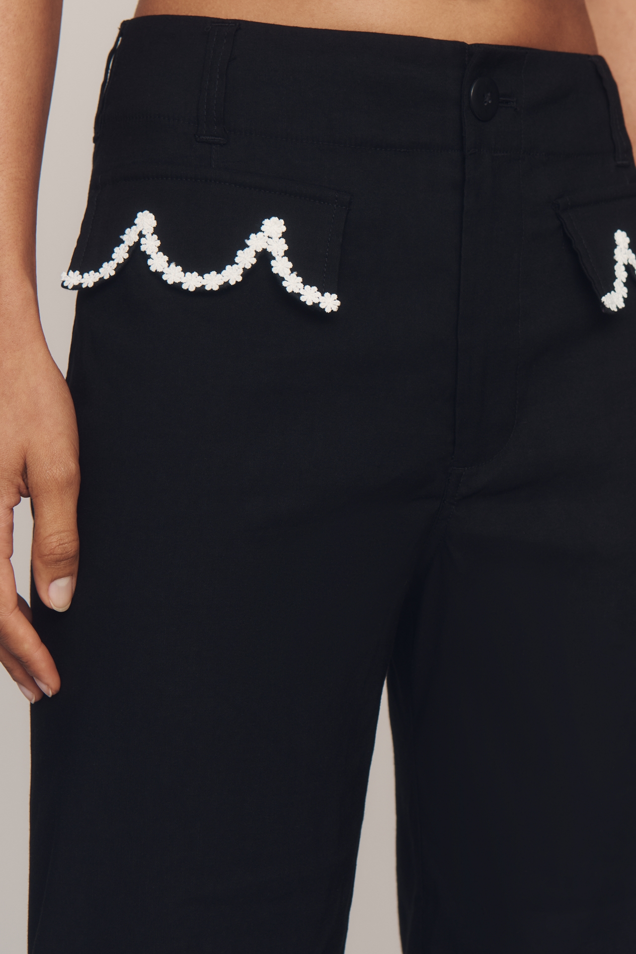 The Colette Scalloped Crop Wide-Leg Pants by Maeve