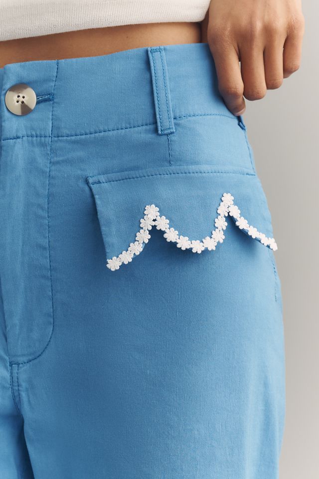 Maeve Colette Scalloped High-Rise Wide-Leg Cropped Pants #1