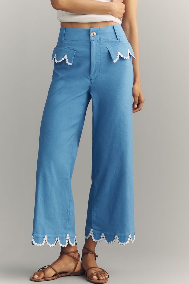 The Colette Scalloped Crop Wide-Leg Pants by Maeve | Anthropologie