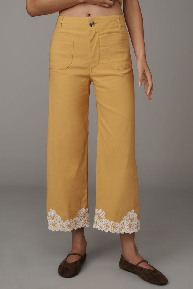 The Colette Embroidered Crop Wide-Leg Pants by Maeve #1