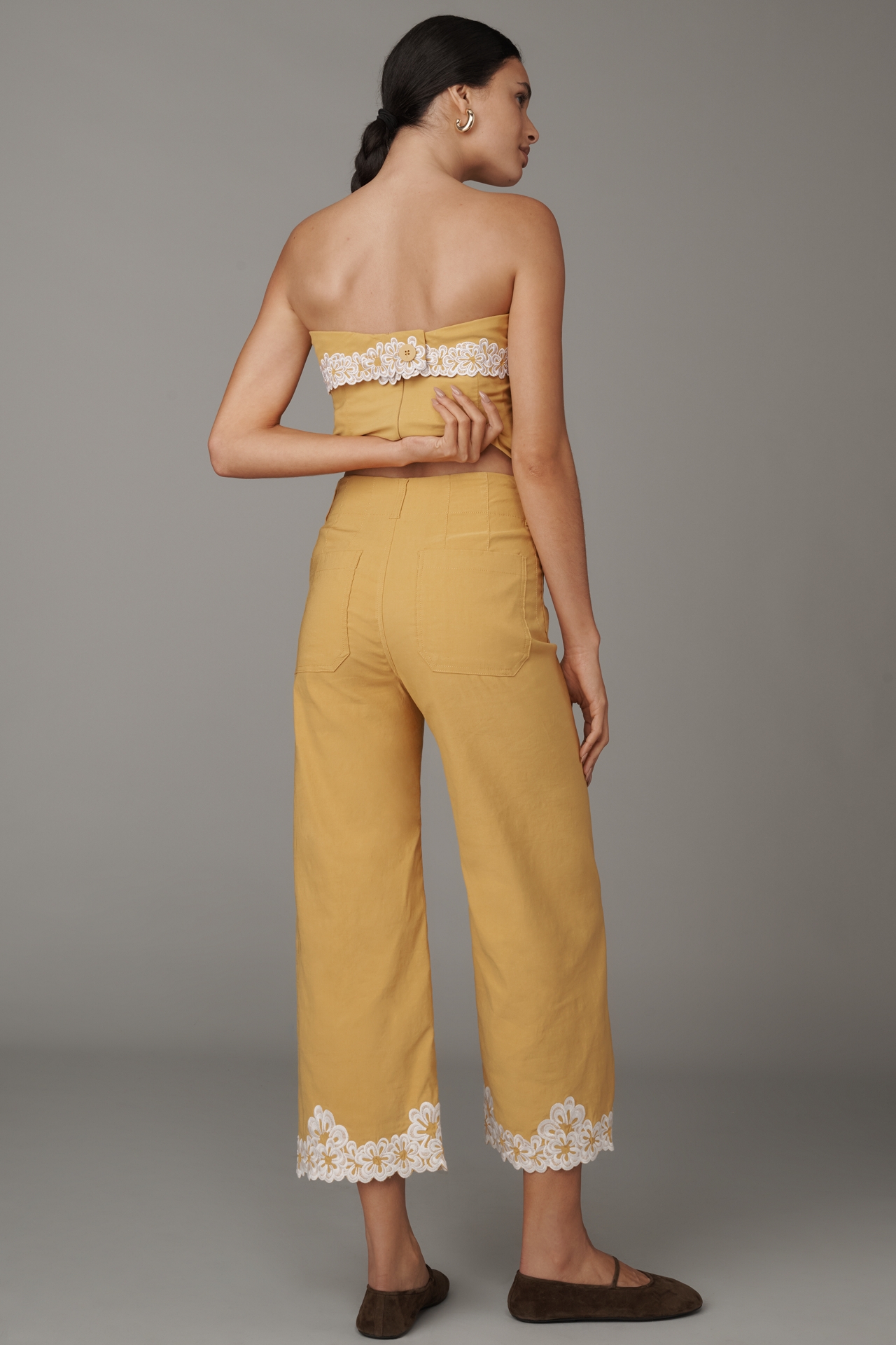 The Colette Embroidered Crop Wide-Leg Pants by Maeve
