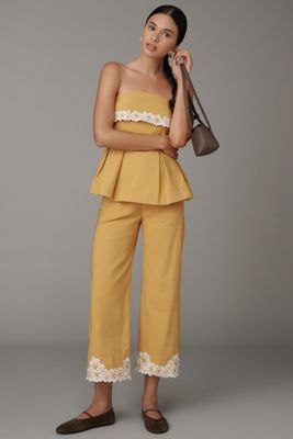 The Colette Embroidered Crop Wide-Leg Pants by Maeve