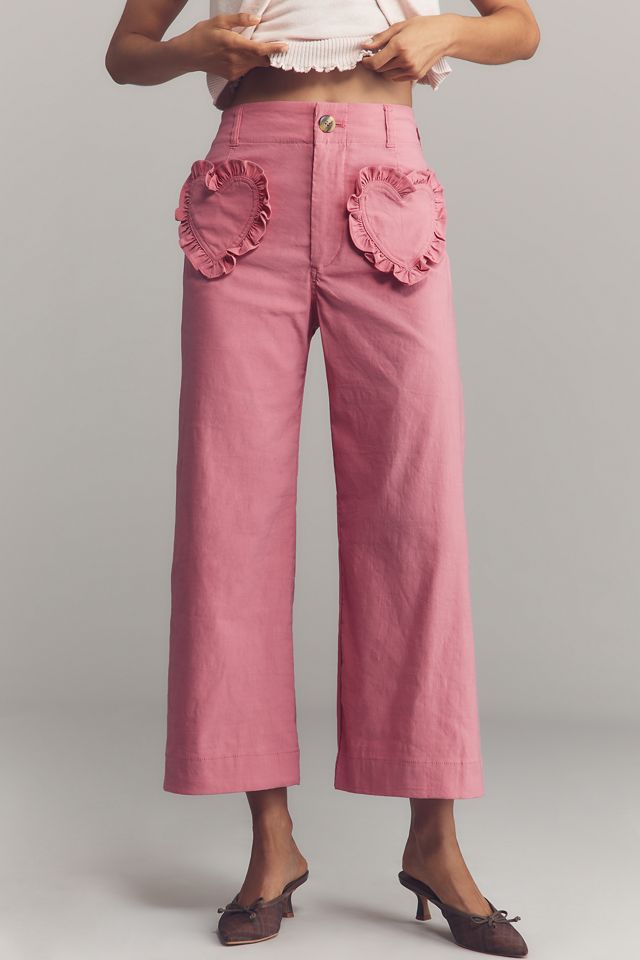 The Colette Heart Pocket Crop Wide-Leg Pants by Maeve #3