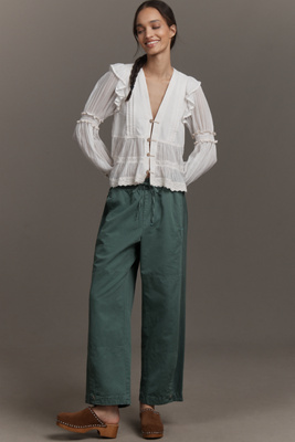 By Anthropologie Mixed Media Utility Pants In Green