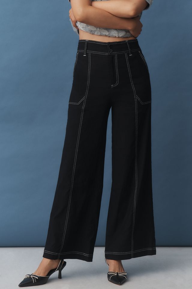 Maeve Linen-Blend Top-Stitch Wide-Leg Trousers #2