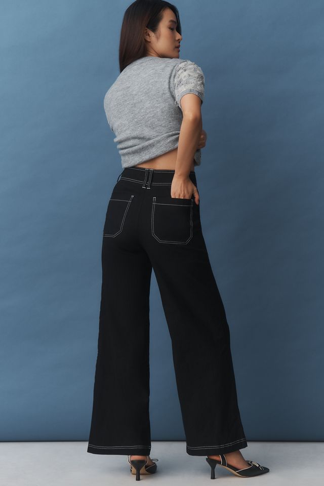 Maeve Linen-Blend Top-Stitch Wide-Leg Trousers #1