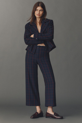 The Colette Collection By Maeve The Merrick White Colette Crop Knit Trousers By Maeve In Blue