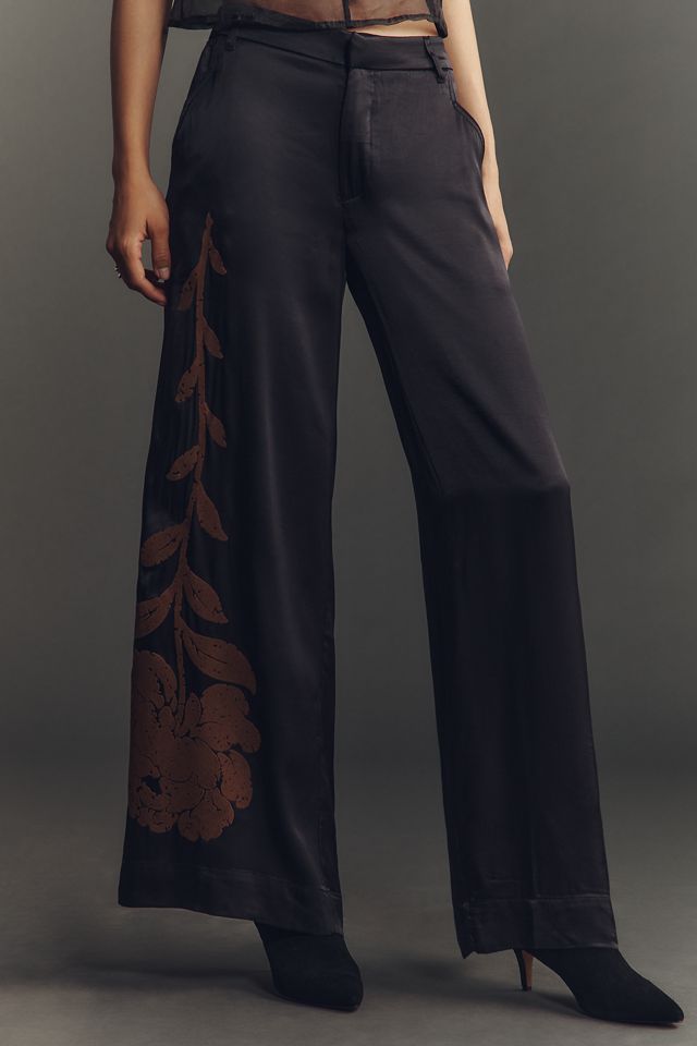 By Anthropologie Floral Flocked Wide-Leg Pants #1