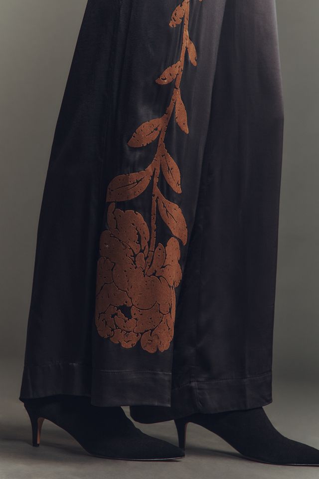 By Anthropologie Floral Flocked Wide-Leg Pants #2