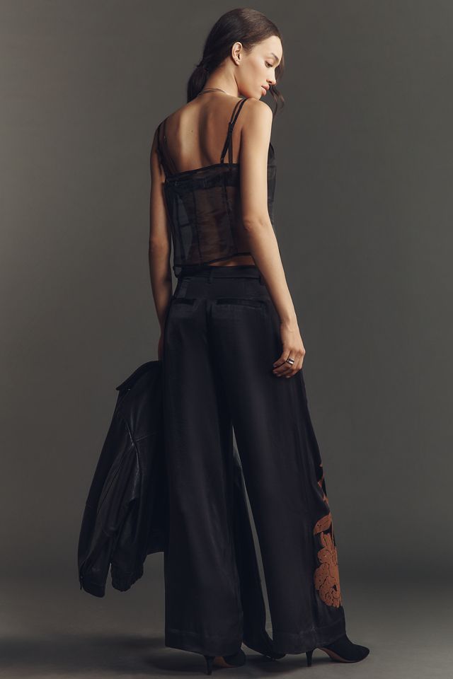 By Anthropologie Floral Flocked Wide-Leg Pants #3