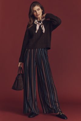 The Avery Striped Silky Pleated Trousers by Maeve