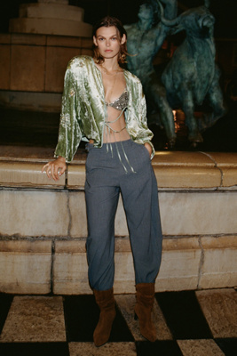 Maeve Draped Relaxed Curve Pants In Gray