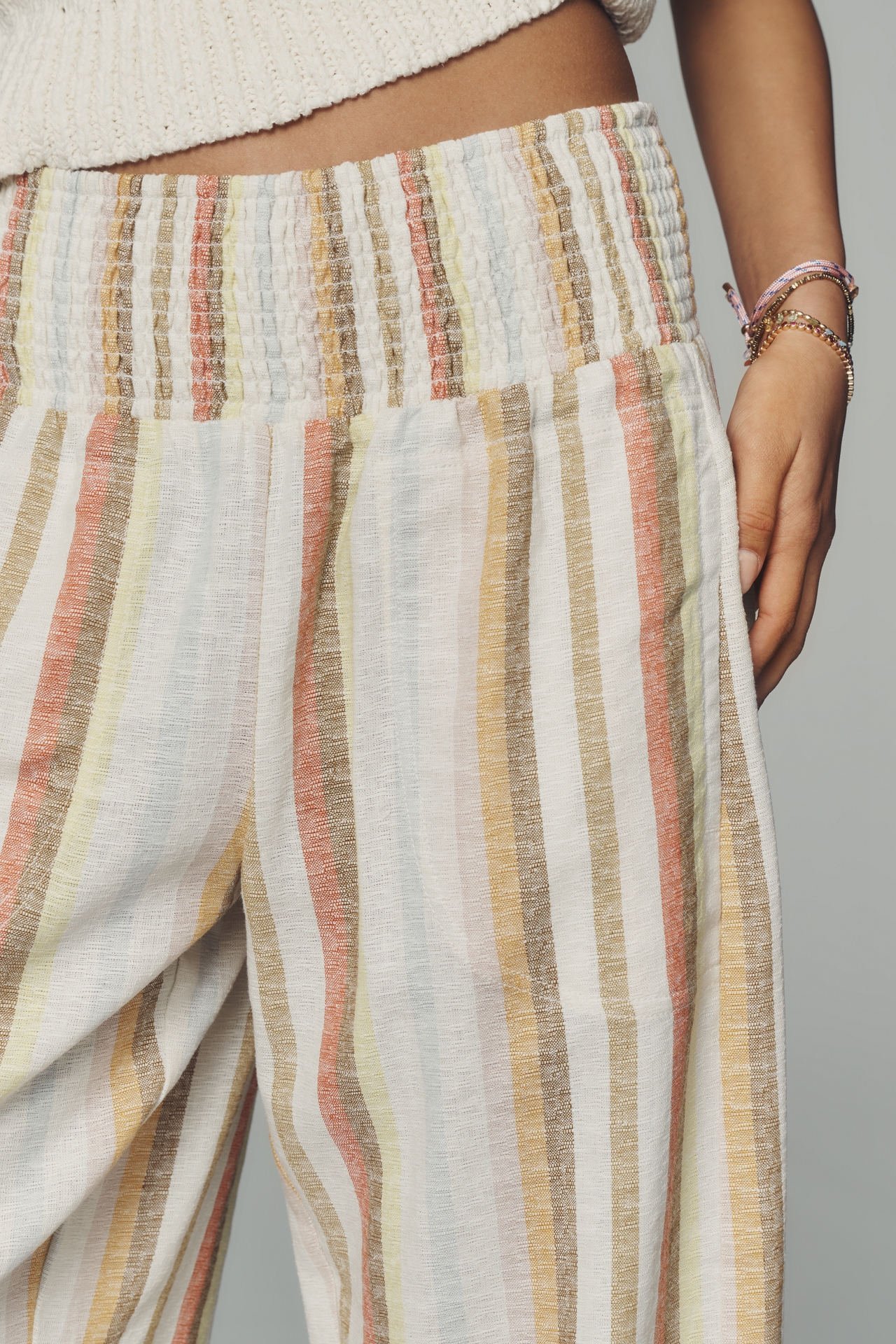 The Reese Smocked Pull-On Barrel Pants by Pilcro