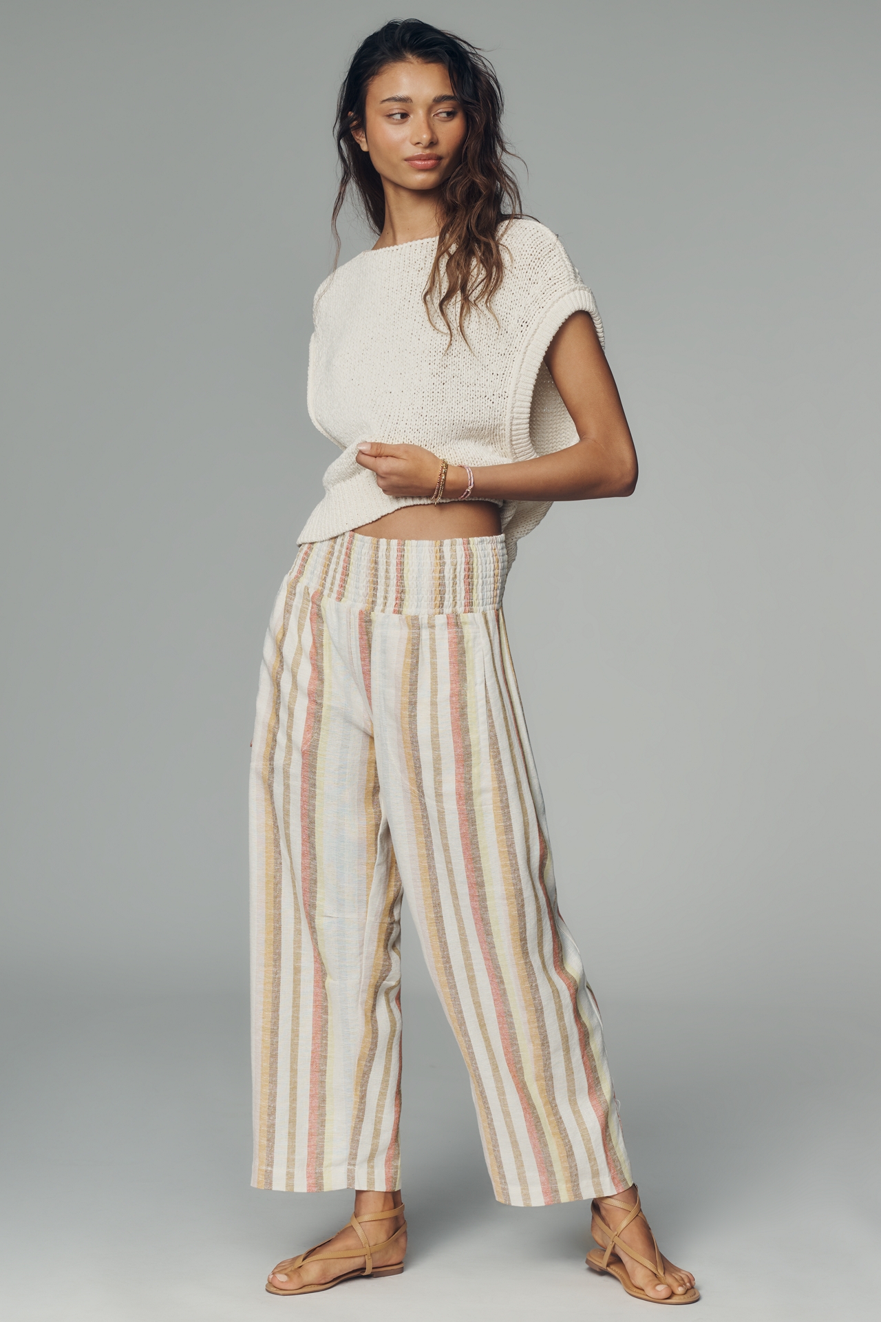 The Reese Smocked Pull-On Barrel Pants by Pilcro