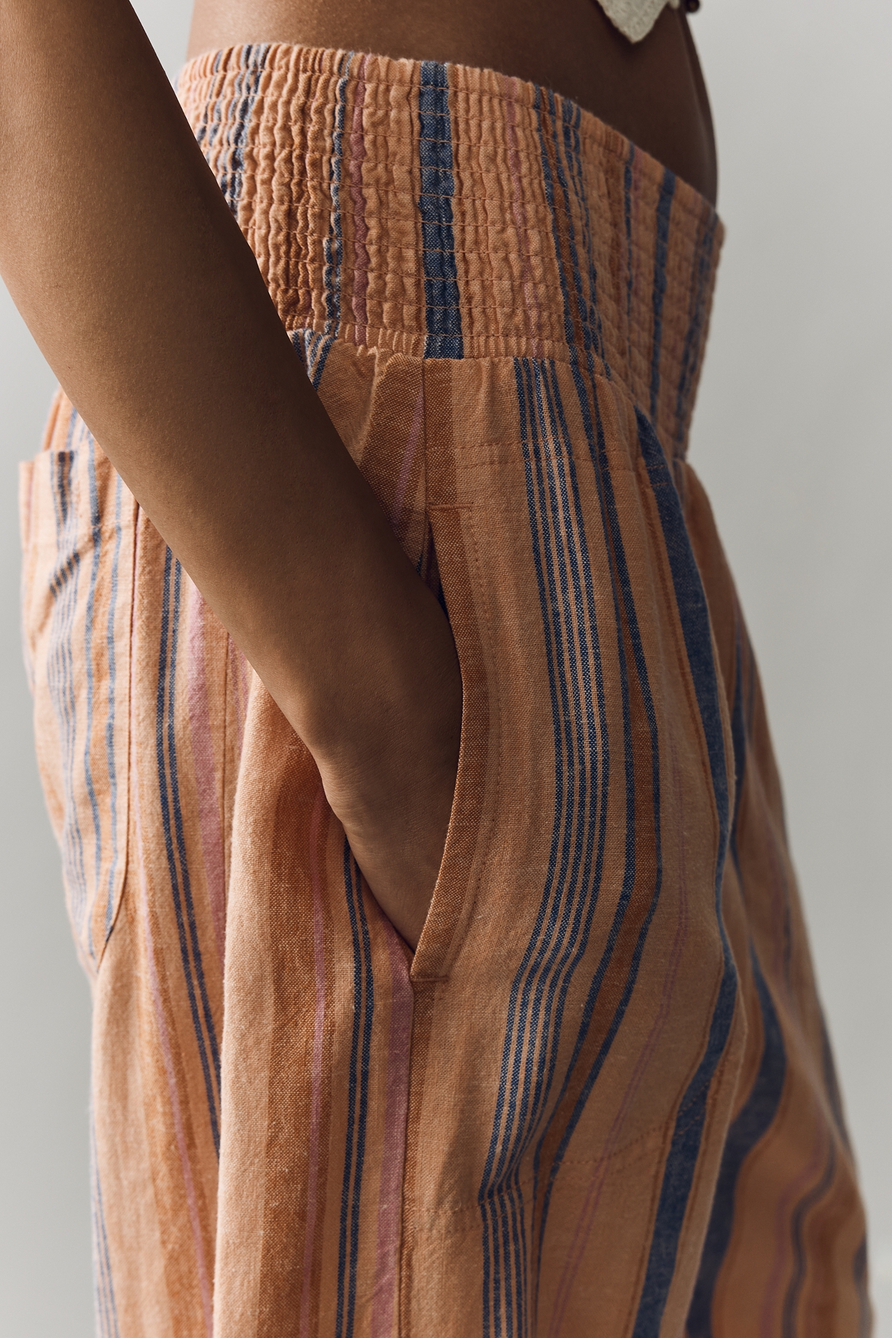 Reese Smocked Pull-On Barrel Pants by Pilcro