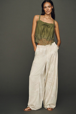 Pilcro Hannah Linen-Blend Camo Wide-Leg Trousers