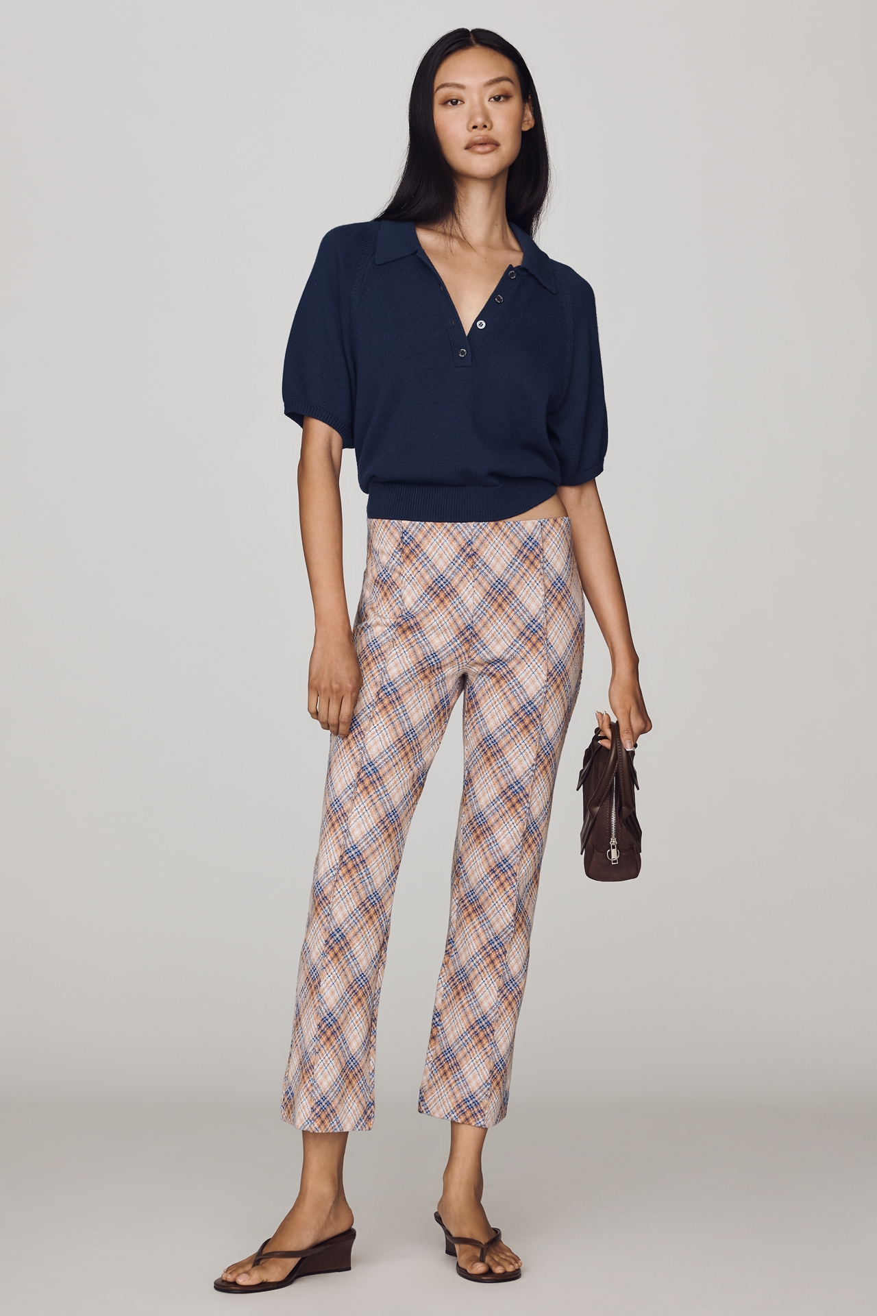Maeve Poppy Plaid Kick-Flare Pull-On Pants