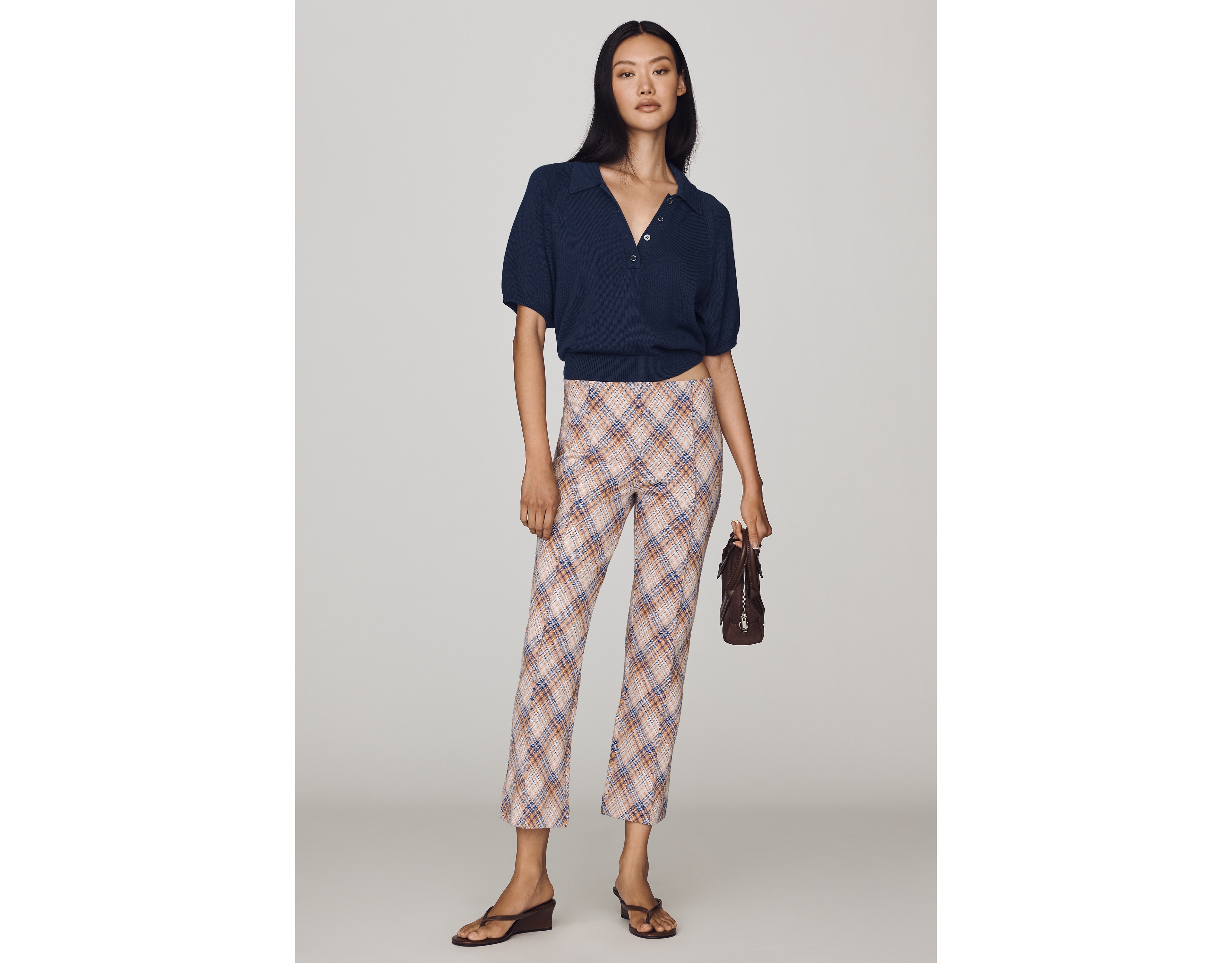 Maeve Poppy Plaid Kick-Flare Pull-On Pants