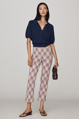Maeve Poppy Plaid Kick-Flare Pull-On Pants