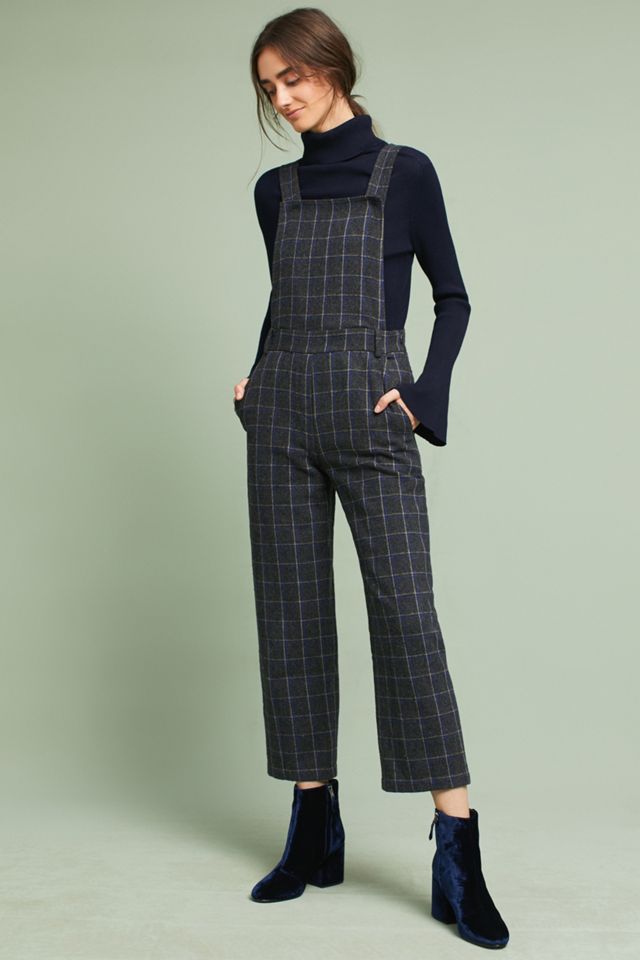 Cropped Plaid Overalls