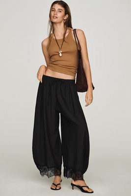 By Anthropologie Cropped Lace-Hem Pants