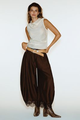 By Anthropologie Reverie Lace Trim Tapered Pants