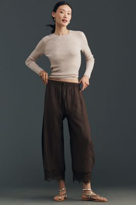 By Anthropologie Cropped Lace-Hem Trousers