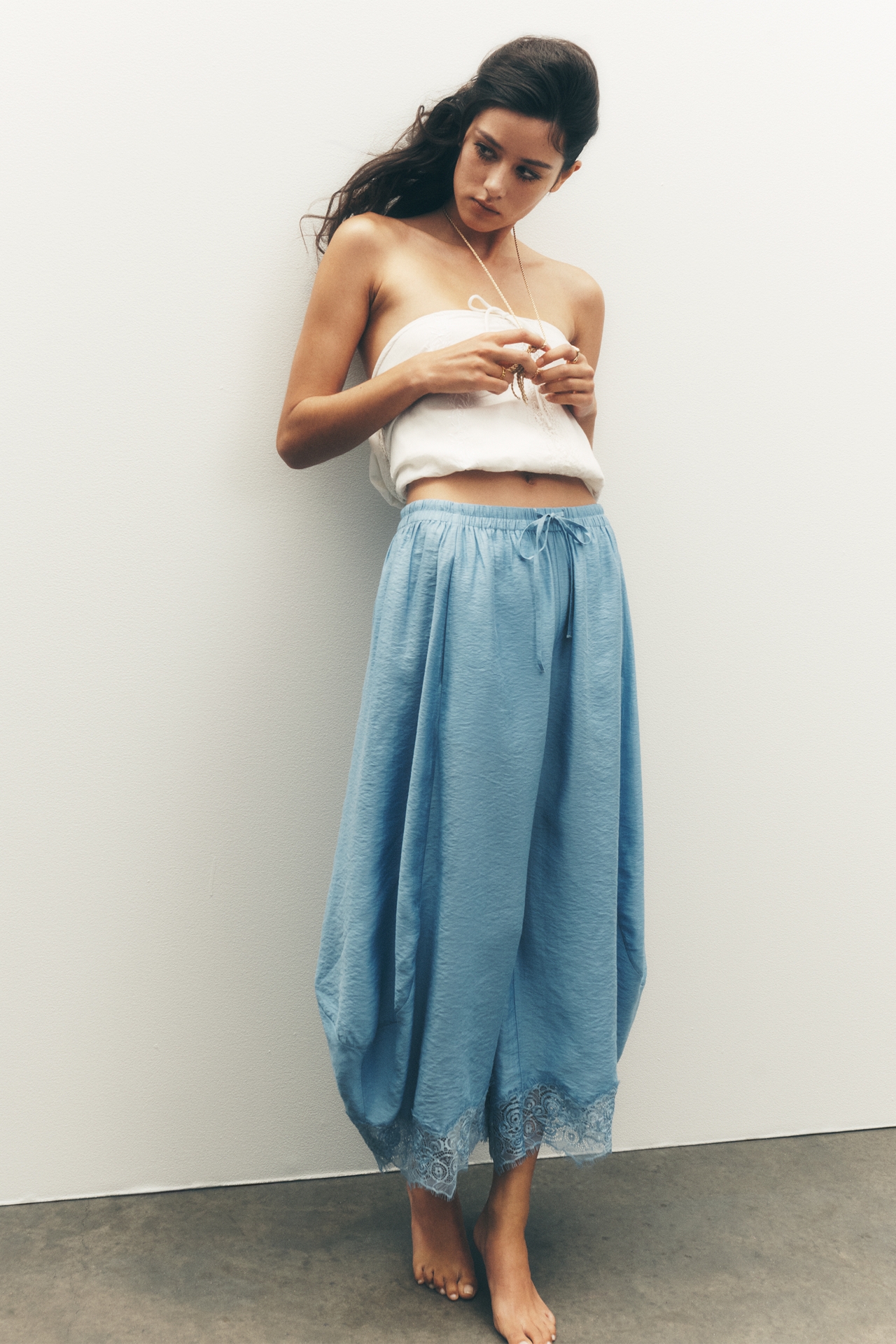 By Anthropologie Cropped Lace-Hem Pants