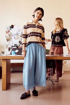 By Anthropologie Reverie Cropped Lace-Hem Trousers