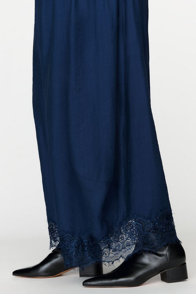 By Anthropologie Reverie Cropped Lace-Hem Trousers #12