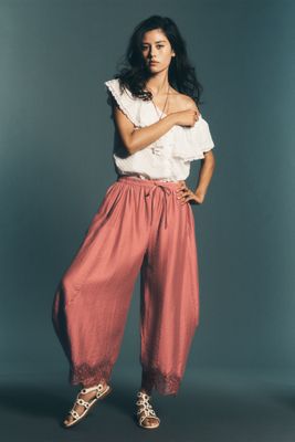 By Anthropologie Reverie Cropped Lace-Hem Pants 