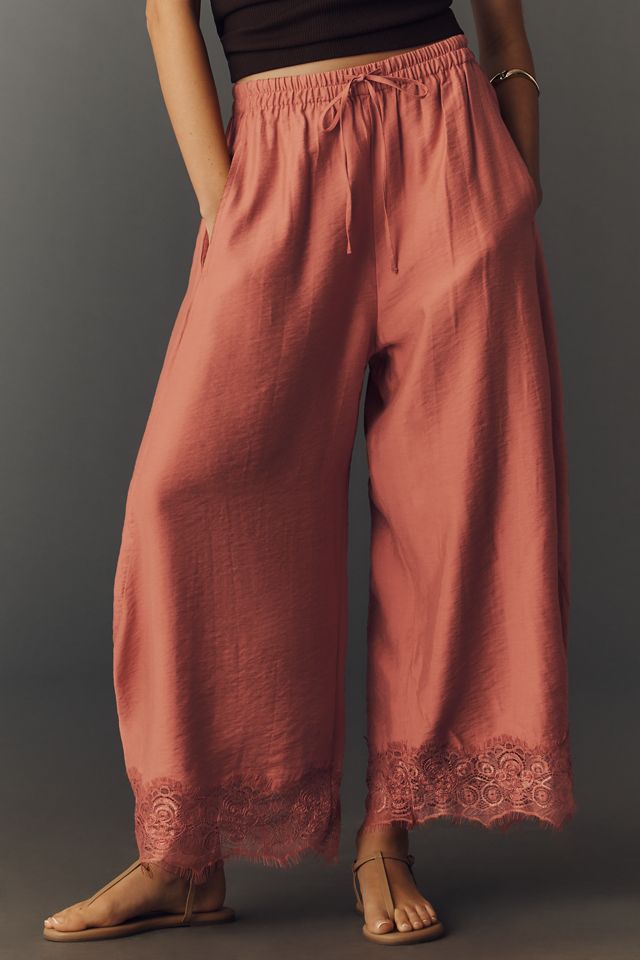 By Anthropologie Cropped Lace-Hem Trousers #1